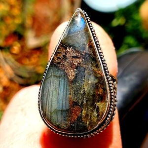 New Amazing Copper Labradorite 925 Silver Statement Ring.